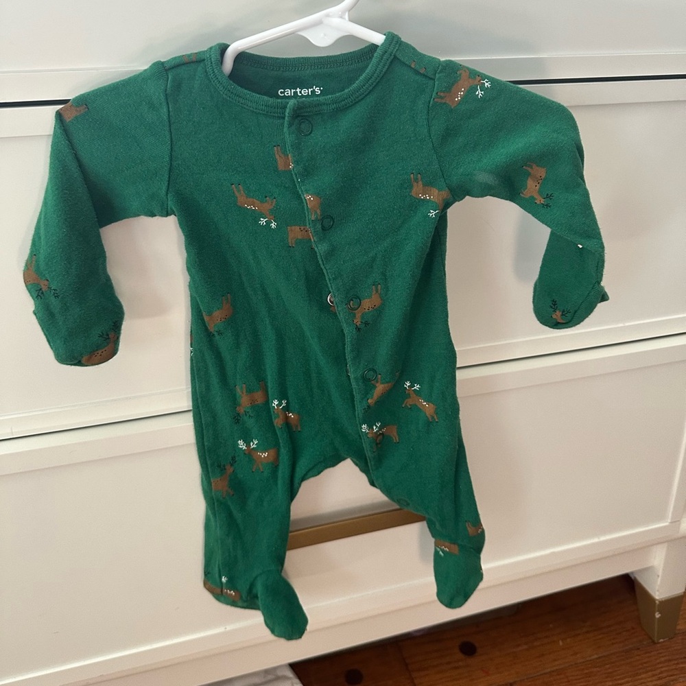 Carter's Green Footed Onesie with Dog Pattern
